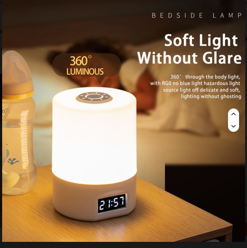 LED Remote-controlled Night Light with Clock Battery Level Display Three-color Temperature USB Chargeable 1200mA Bedside Lamp
