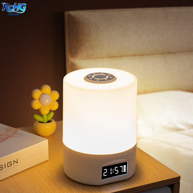 LED Remote-controlled Night Light with Clock Battery Level Display Three-color Temperature USB Chargeable 1200mA Bedside Lamp